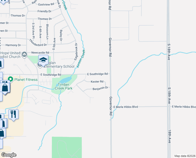 map of restaurants, bars, coffee shops, grocery stores, and more near East Southridge Road in Marshalltown
