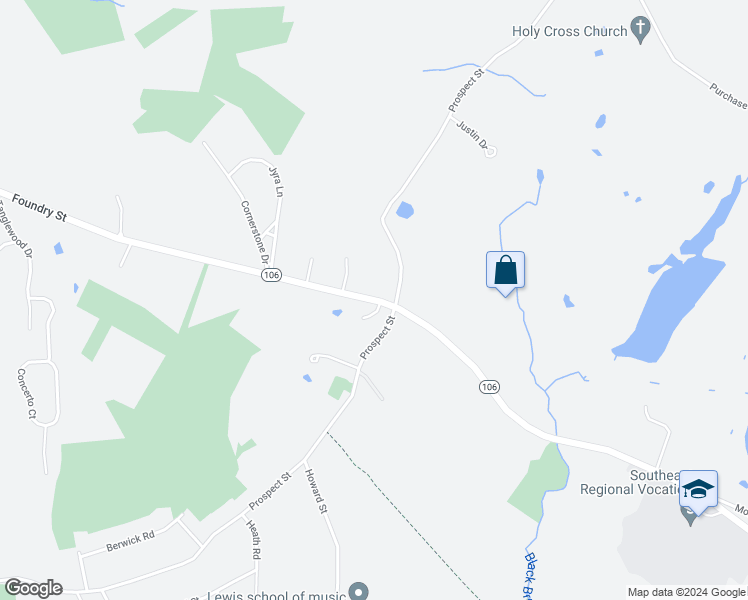 map of restaurants, bars, coffee shops, grocery stores, and more near 337 Foundry Street in Easton