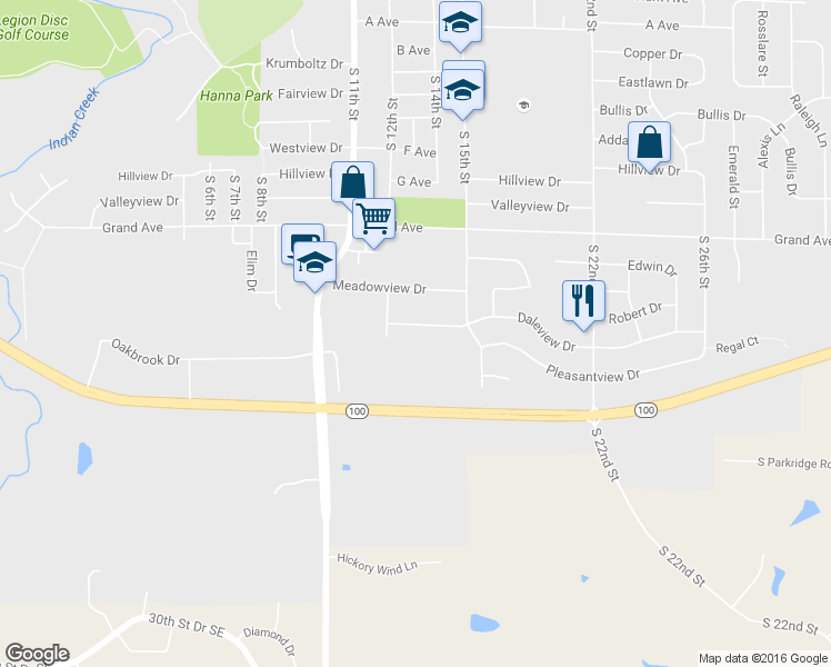 map of restaurants, bars, coffee shops, grocery stores, and more near 1280 Daleview Drive in Marion
