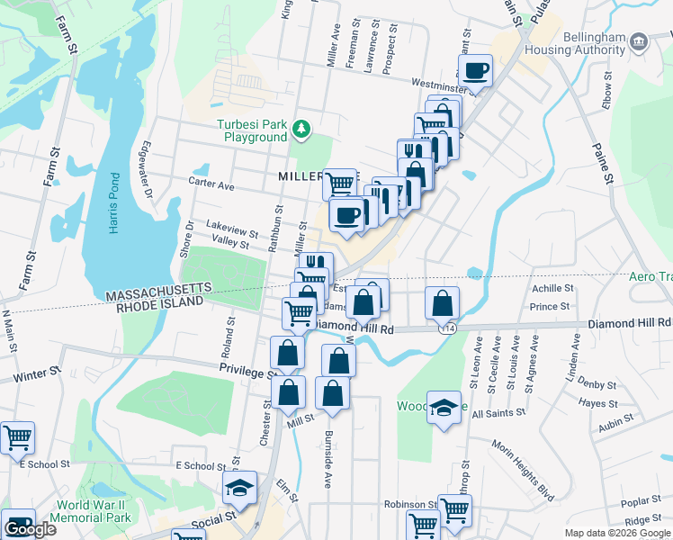 map of restaurants, bars, coffee shops, grocery stores, and more near 30 Richmond Street in Blackstone