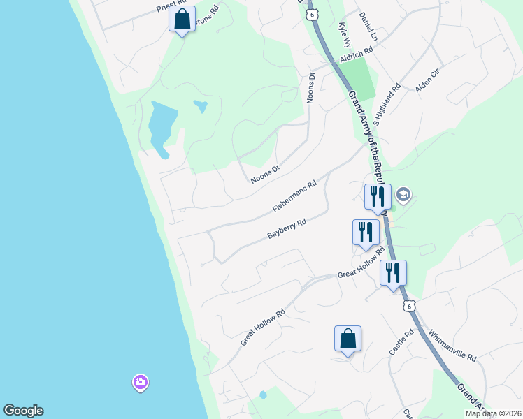 map of restaurants, bars, coffee shops, grocery stores, and more near 28 Parker Drive in Truro