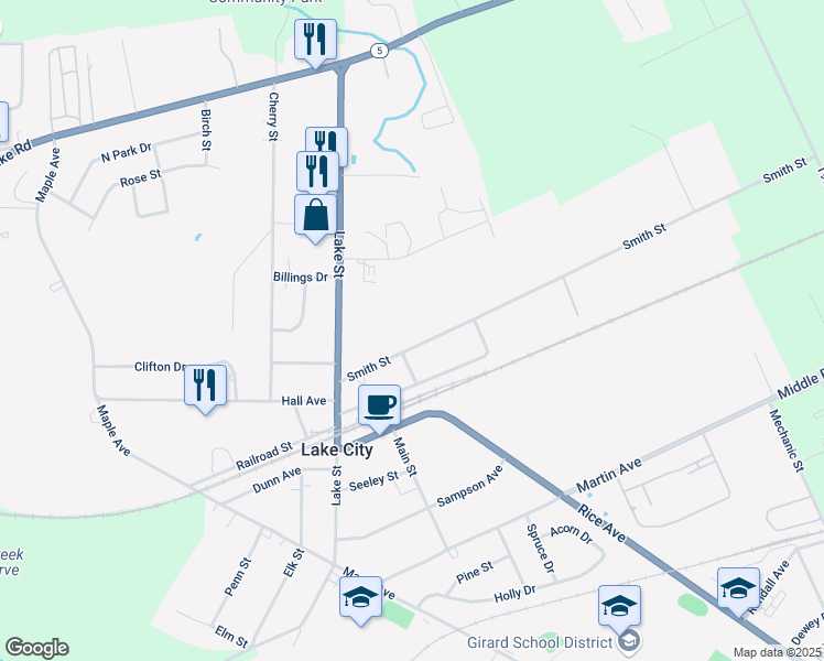 map of restaurants, bars, coffee shops, grocery stores, and more near 10030 Smith Street in Lake City