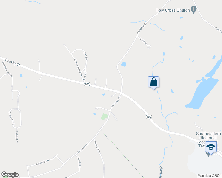 map of restaurants, bars, coffee shops, grocery stores, and more near 339 Foundry Street in Easton