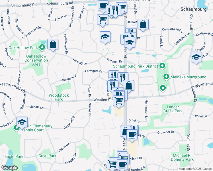 map of restaurants, bars, coffee shops, grocery stores, and more near 492 Stone Gate Circle in Schaumburg