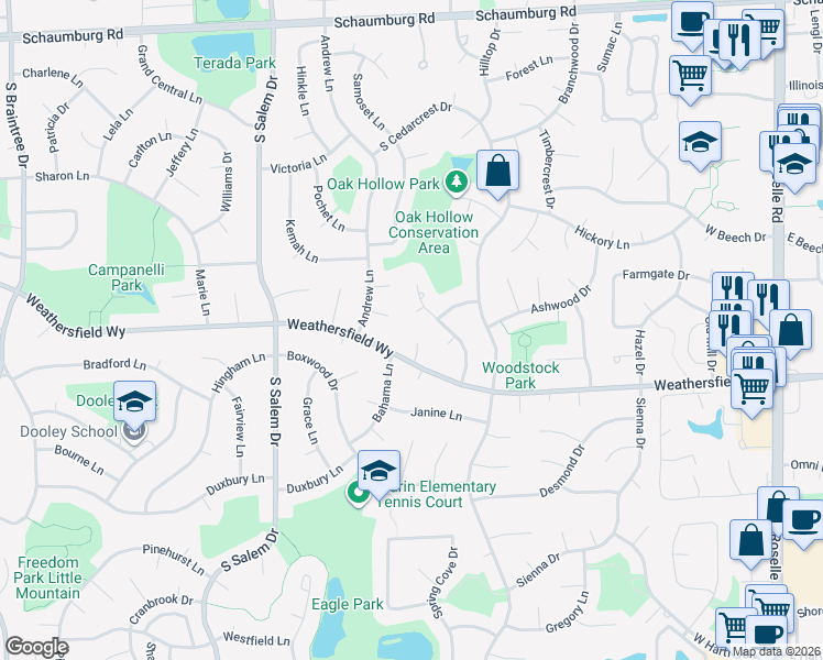 map of restaurants, bars, coffee shops, grocery stores, and more near 609 Athena Court in Schaumburg