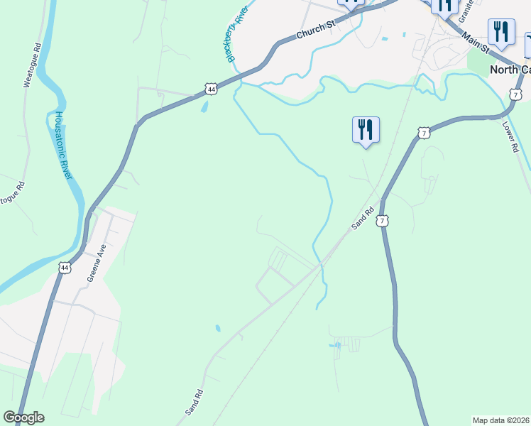 map of restaurants, bars, coffee shops, grocery stores, and more near 32 Sand Road in Canaan