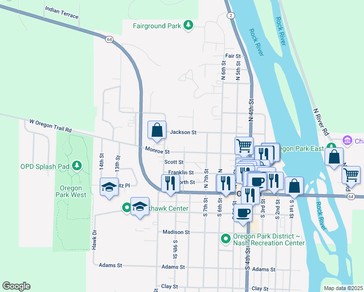 map of restaurants, bars, coffee shops, grocery stores, and more near 800 Monroe Street in Oregon