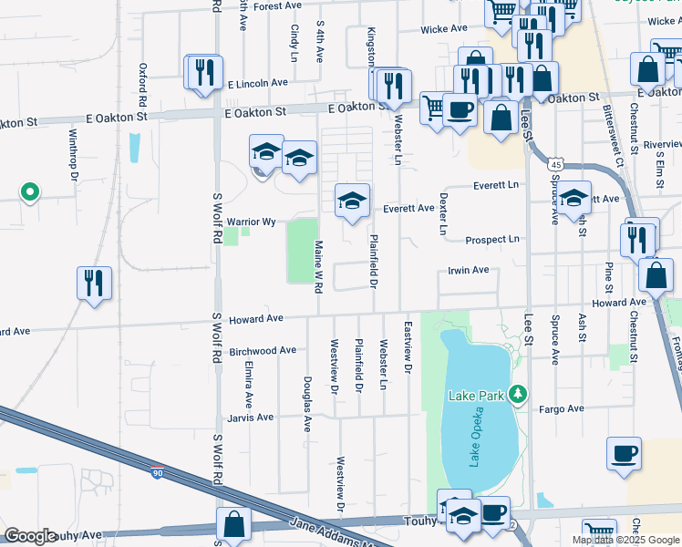 map of restaurants, bars, coffee shops, grocery stores, and more near 815 Nebel Lane in Des Plaines