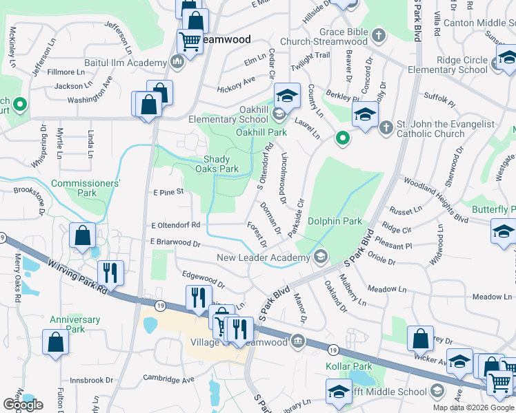 map of restaurants, bars, coffee shops, grocery stores, and more near 801 Dorman Drive in Streamwood