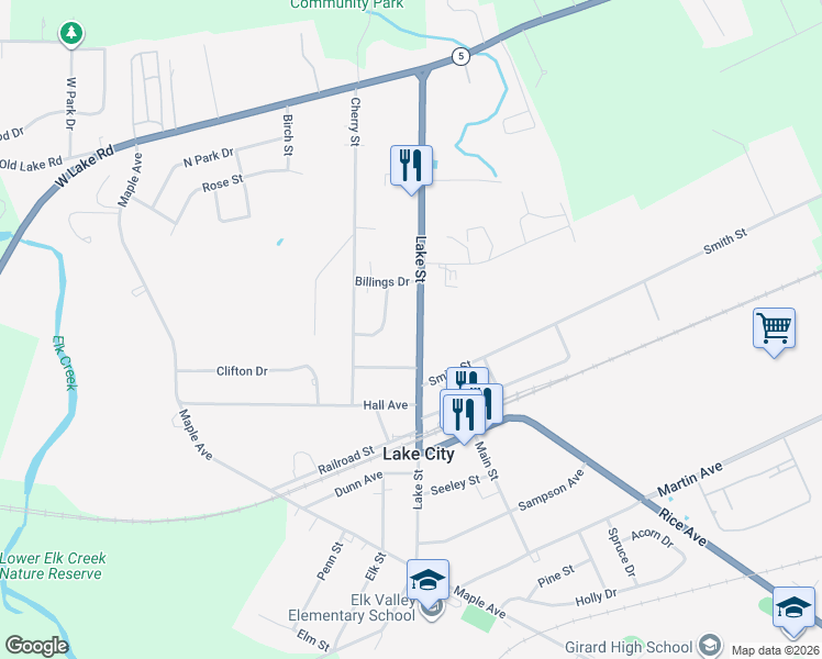 map of restaurants, bars, coffee shops, grocery stores, and more near 1633 Twin Oaks Drive in Lake City