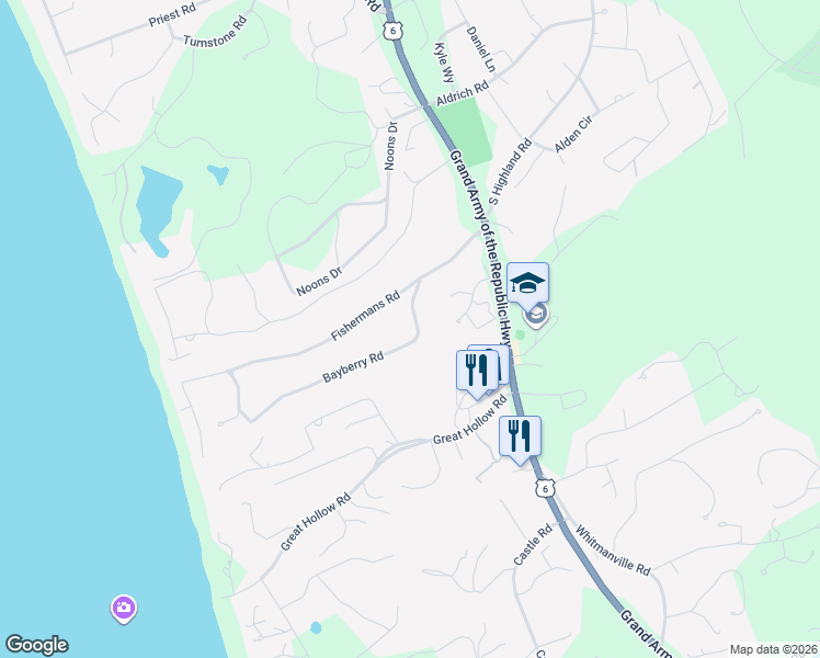 map of restaurants, bars, coffee shops, grocery stores, and more near 3 Bayberry Road in Truro