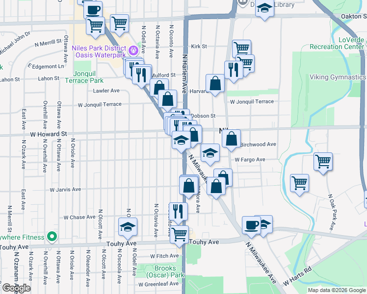 map of restaurants, bars, coffee shops, grocery stores, and more near 6852 Highway 21 in Chicago