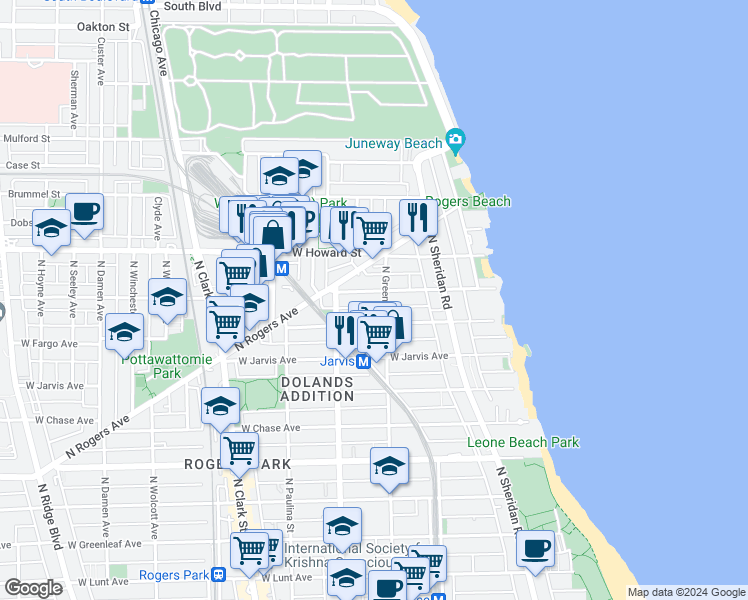 map of restaurants, bars, coffee shops, grocery stores, and more near 1511 West Birchwood Avenue in Chicago