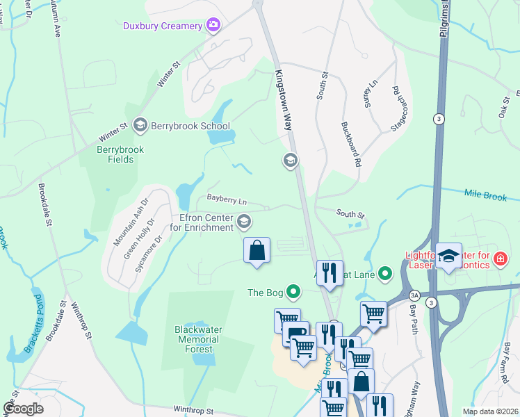 map of restaurants, bars, coffee shops, grocery stores, and more near 9 Silver Birch Lane in Kingston