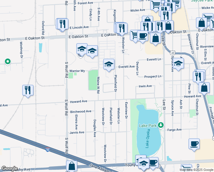 map of restaurants, bars, coffee shops, grocery stores, and more near 815 Nebel Lane in Des Plaines
