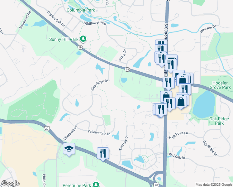 map of restaurants, bars, coffee shops, grocery stores, and more near 19 Sequoia Court in Streamwood