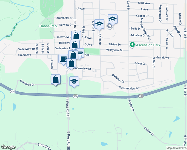 map of restaurants, bars, coffee shops, grocery stores, and more near 1460 Daleview Drive in Marion