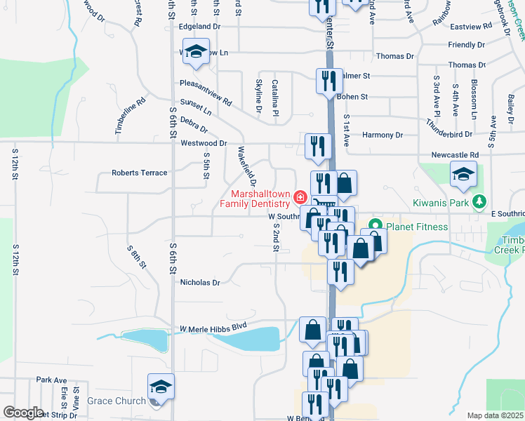 map of restaurants, bars, coffee shops, grocery stores, and more near 2308-2310 Maple Boulevard in Marshalltown