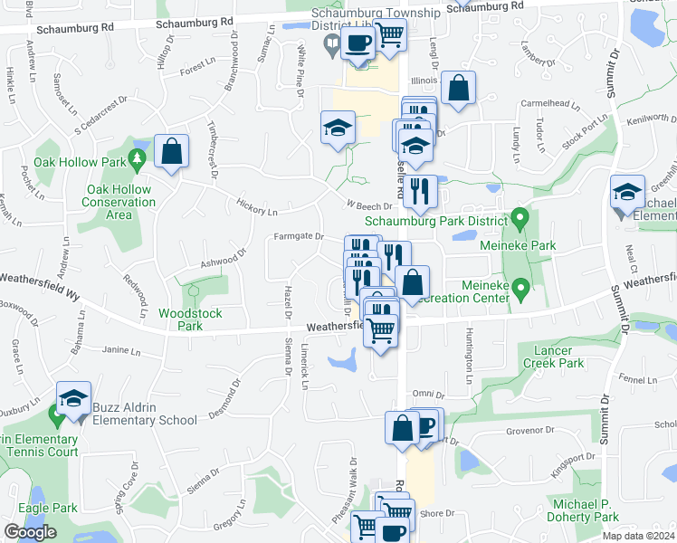 map of restaurants, bars, coffee shops, grocery stores, and more near 492 Stone Gate Circle in Schaumburg