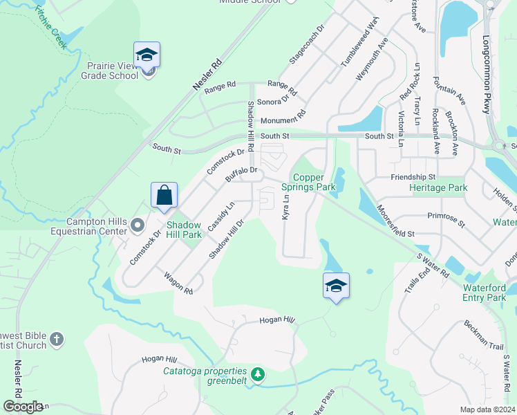 map of restaurants, bars, coffee shops, grocery stores, and more near 224 Cassidy Lane in Elgin