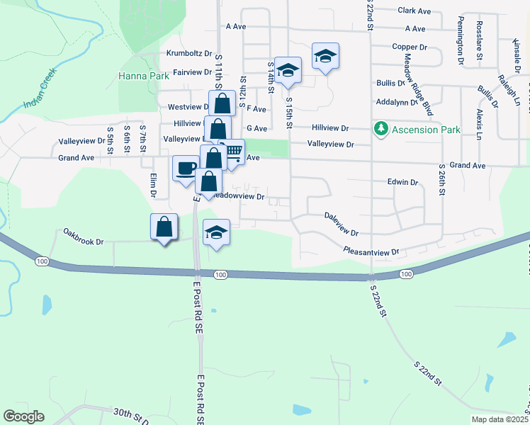 map of restaurants, bars, coffee shops, grocery stores, and more near 1280 Daleview Drive in Marion