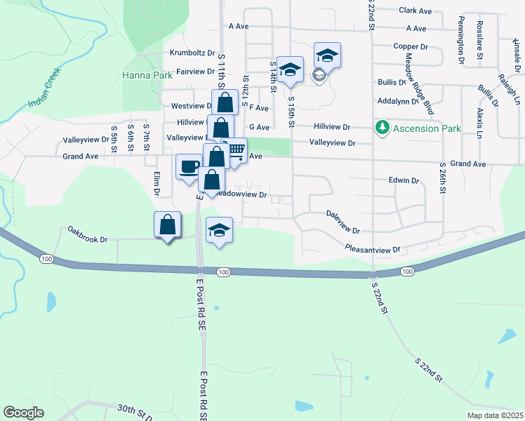 map of restaurants, bars, coffee shops, grocery stores, and more near 1280 Daleview Drive in Marion