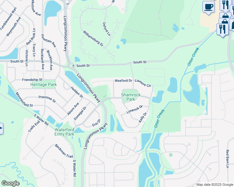 map of restaurants, bars, coffee shops, grocery stores, and more near 2895 Killarny Drive in Elgin