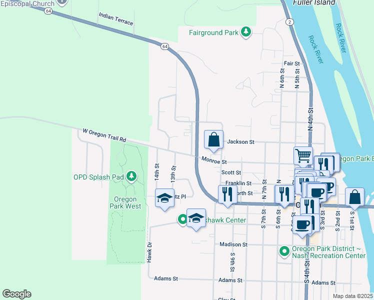 map of restaurants, bars, coffee shops, grocery stores, and more near 310 Lovers Lane in Oregon