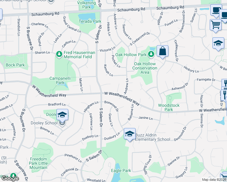 map of restaurants, bars, coffee shops, grocery stores, and more near 710 West Weathersfield Way in Schaumburg