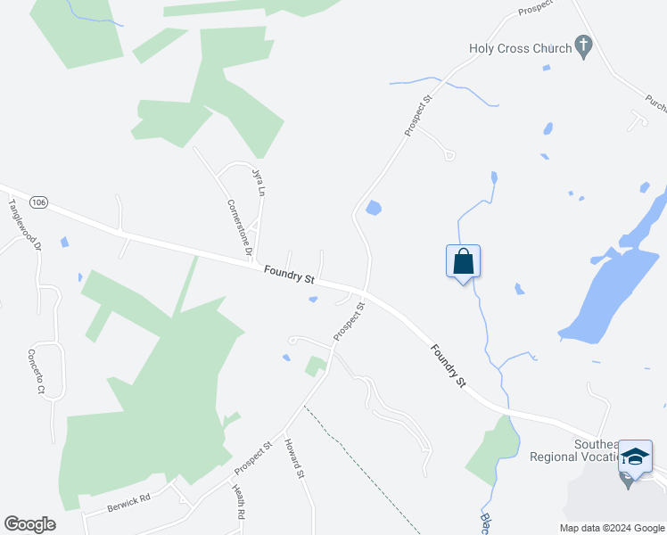 map of restaurants, bars, coffee shops, grocery stores, and more near 339 Foundry Street in Easton