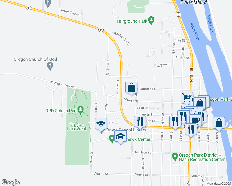 map of restaurants, bars, coffee shops, grocery stores, and more near 310 Lovers Lane in Oregon