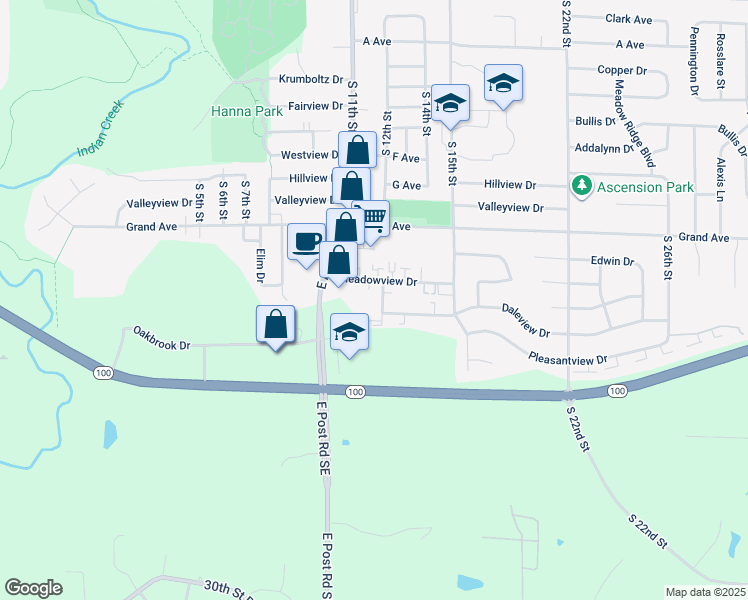 map of restaurants, bars, coffee shops, grocery stores, and more near 1190 South 12th Street in Marion