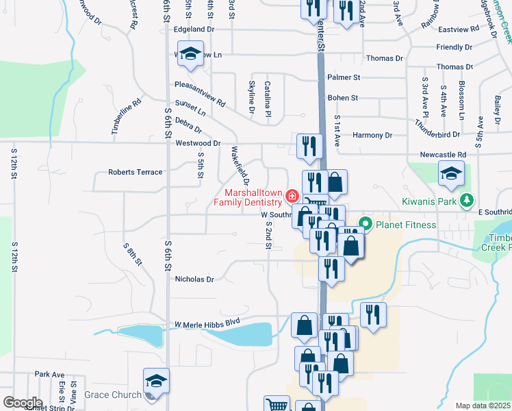 map of restaurants, bars, coffee shops, grocery stores, and more near 2308-2310 Maple Boulevard in Marshalltown