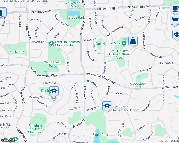 map of restaurants, bars, coffee shops, grocery stores, and more near 710 West Weathersfield Way in Schaumburg