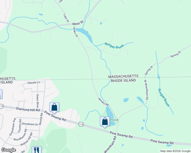map of restaurants, bars, coffee shops, grocery stores, and more near 10 Nature View Drive in Wrentham