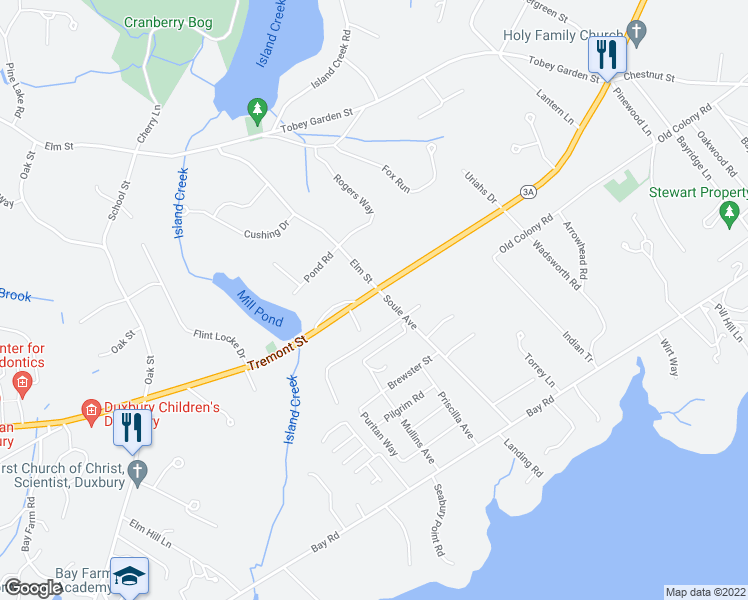 map of restaurants, bars, coffee shops, grocery stores, and more near 333 Tremont Street in Duxbury