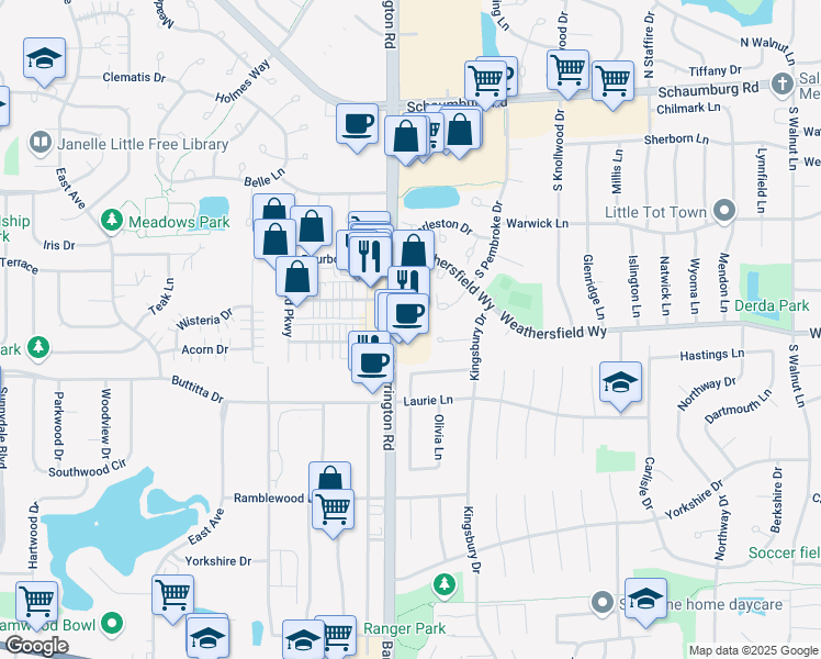 map of restaurants, bars, coffee shops, grocery stores, and more near 359 South Barrington Road in Schaumburg