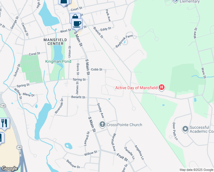 map of restaurants, bars, coffee shops, grocery stores, and more near 1101 Willow Crossing in Mansfield