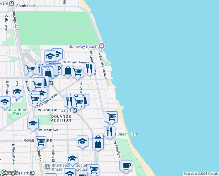 map of restaurants, bars, coffee shops, grocery stores, and more near 1333 West Birchwood Avenue in Chicago