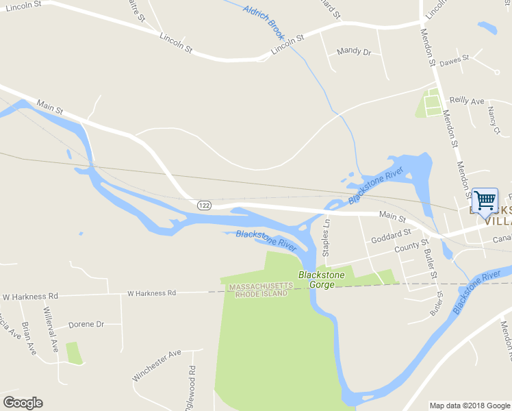 map of restaurants, bars, coffee shops, grocery stores, and more near 334 Main Street in Blackstone