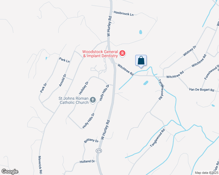 map of restaurants, bars, coffee shops, grocery stores, and more near 3 Holly Hills Drive in Woodstock