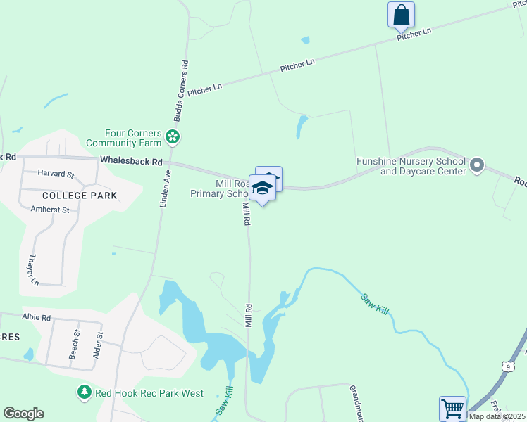 map of restaurants, bars, coffee shops, grocery stores, and more near 9 Mill Road in Red Hook