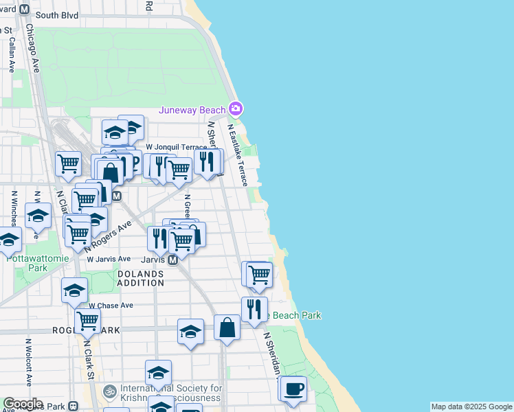 map of restaurants, bars, coffee shops, grocery stores, and more near 1333 West Birchwood Avenue in Chicago