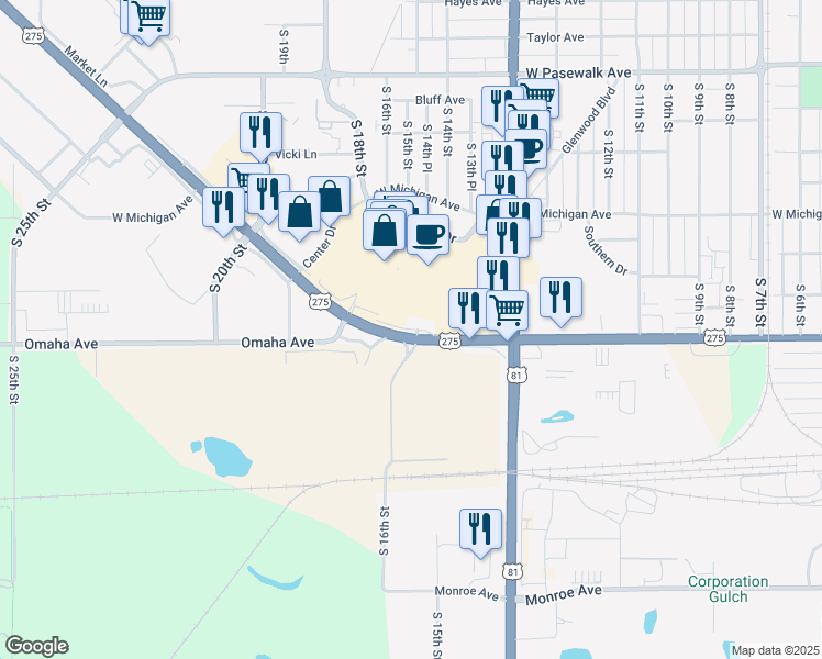 map of restaurants, bars, coffee shops, grocery stores, and more near 1700 Market Lane in Norfolk