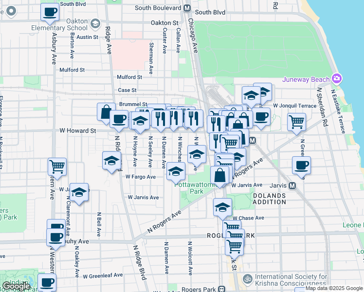 map of restaurants, bars, coffee shops, grocery stores, and more near 1948 West Birchwood Avenue in Chicago