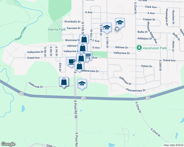 map of restaurants, bars, coffee shops, grocery stores, and more near 1280 Daleview Drive in Marion