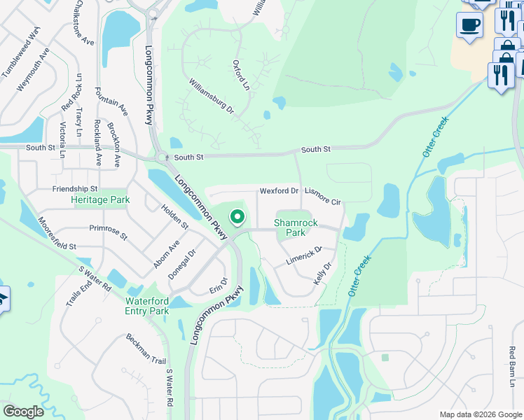 map of restaurants, bars, coffee shops, grocery stores, and more near 2895 Killarny Drive in Elgin