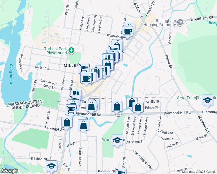 map of restaurants, bars, coffee shops, grocery stores, and more near 11 Trenton Street in Bellingham