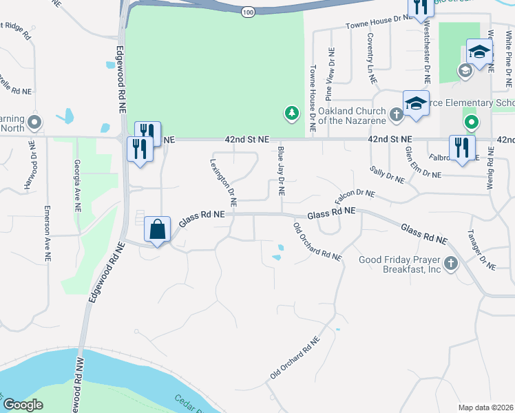 map of restaurants, bars, coffee shops, grocery stores, and more near 3718 White Tail Lane Northeast in Cedar Rapids