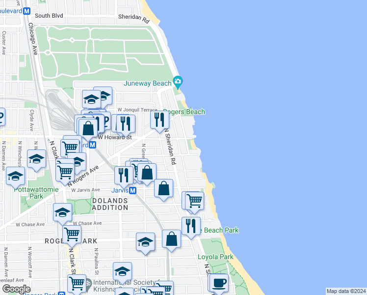 map of restaurants, bars, coffee shops, grocery stores, and more near 1333 West Birchwood Avenue in Chicago